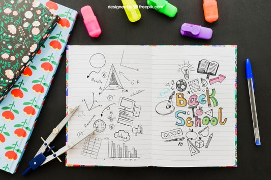 Free Cool Drawing On Notebook And School Material Psd