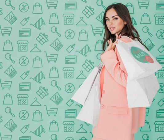 Free Copy-Space Beautiful Woman Holding Shopping Bags Psd
