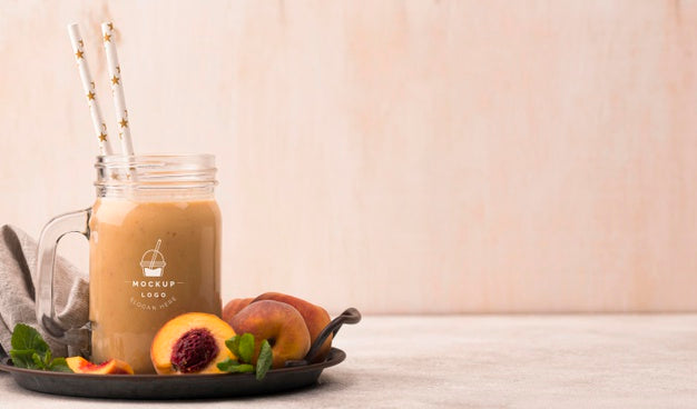 Free Copy Space  Peaches Smoothie Healthy Beverage Psd