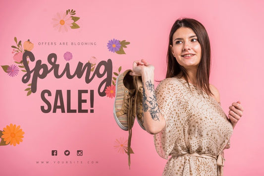 Free Copyspace Mockup For Spring Sale With Attractive Woman Psd