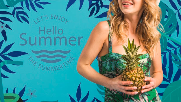 Free Copyspace Mockup With Summer Concept Next To Attractive Woman Psd