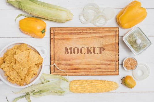Free Corn And Bell Pepper Healthy Food Mock-Up Psd