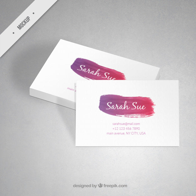 Free Corporative Card Mockup With A Watercolor Brush Stroke Psd
