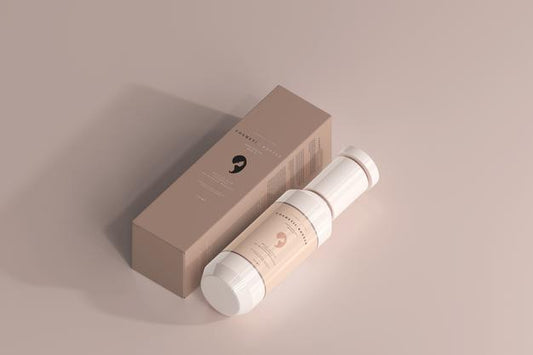 Free Cosmetic Bottle And Box Mockup Psd