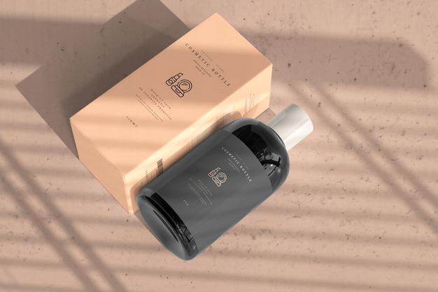 Free Cosmetic Bottle With Box Mockup Psd