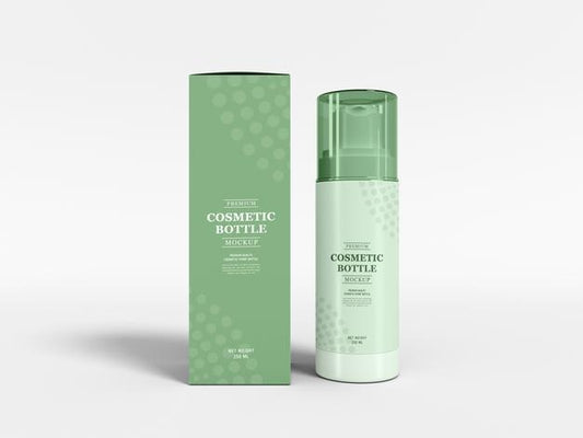 Free Cosmetic Bottle With Box Packaging Mockup Psd