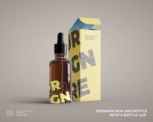 Free Cosmetic Essential Oil Bottle Mockup With Box Package Psd