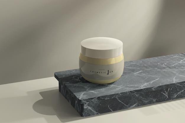 Free Cosmetic Jar Mockup On Marble Surface Psd