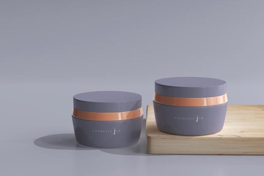 Free Cosmetic Jars Mockup With Wooden Board Psd