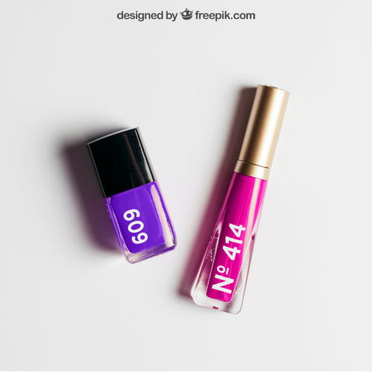 Free Cosmetic Mockup With Nail Polish And Lipstick Psd