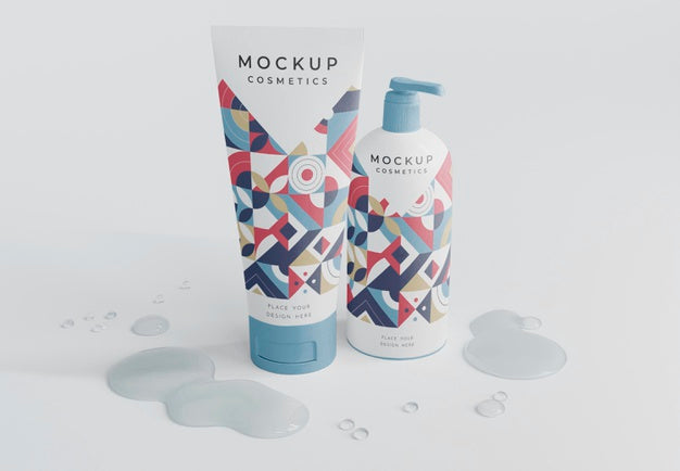 Free Cosmetic Products Mockup With Bubbles Psd