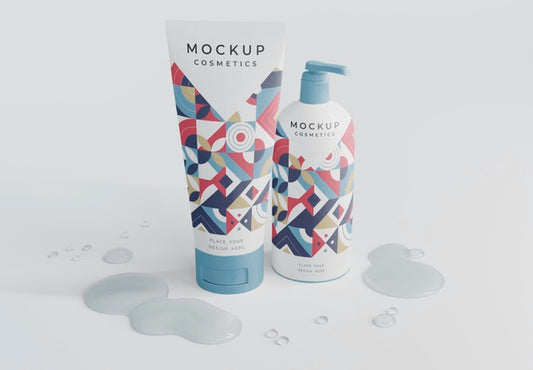 Free Cosmetic Products Mockup With Bubbles Psd