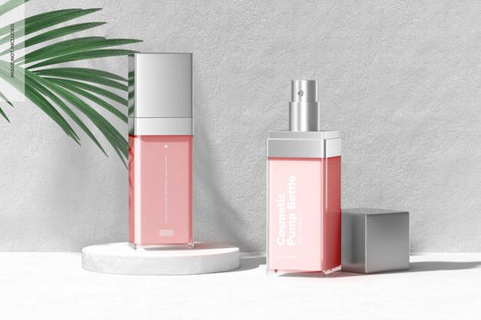 Free Cosmetic Pump Bottles Mockup, Opened And Closed Psd