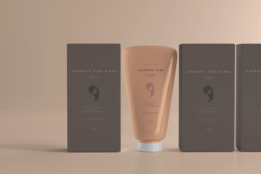Free Cosmetic Tube With Boxes Mockup Psd