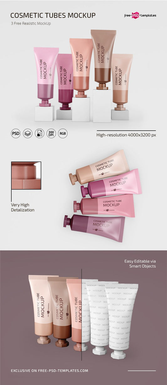 Free Cosmetic Tubes Mockup In Psd