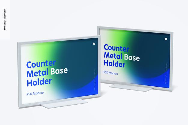 Free Counter Top Metal Base Holders Mockup, Right And Left View Psd