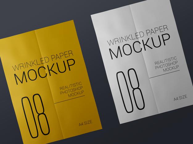 Free Couple Of Realistic Wrinkled Poster Template Mockup. Glued Paper Wet Wrinkled Posters Mockup Psd