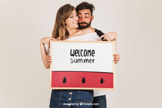 Free Couple Presenting Whiteboard Psd