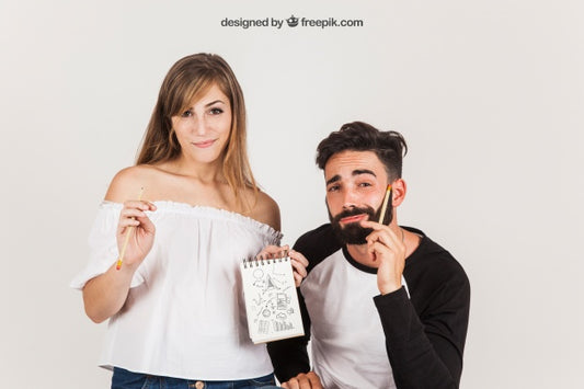 Free Couple Showing Notepad Psd