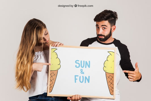 Free Couple Showing Whiteboard Psd