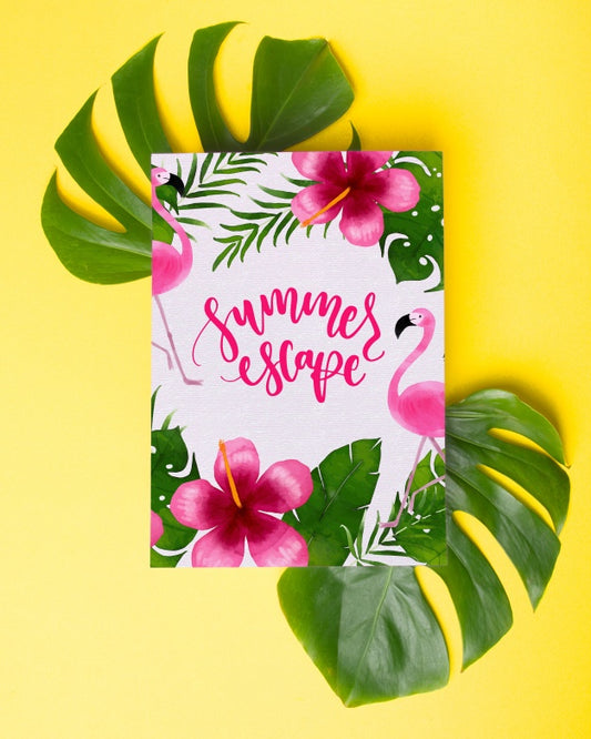 Free Cover Mockup On Palm Leaves Psd
