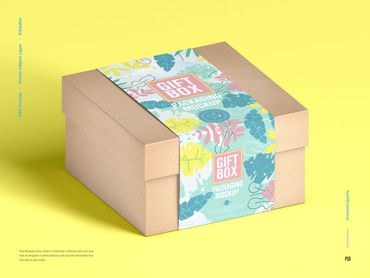 Free Craft Gift Box Packaging Mockup