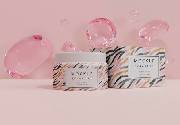 Free Cream Container And Pink Bubbles Psd