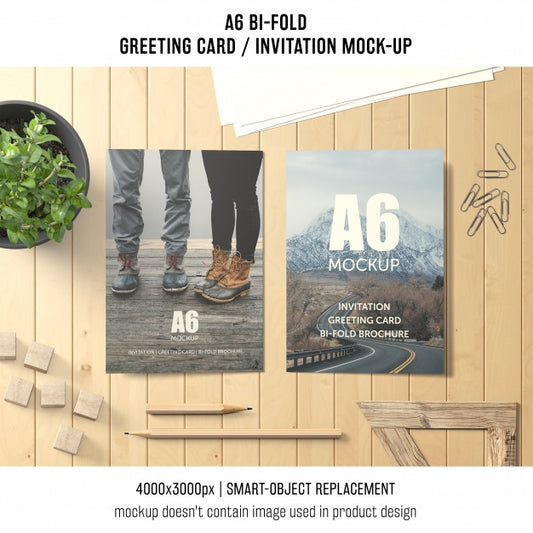 Free Creative A6 Bi-Fold Greeting Card Mockup Psd