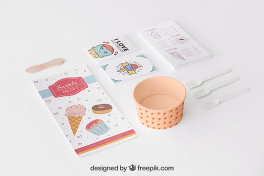 Free Creative Ice Cream Mockup With Stationery Concept Psd