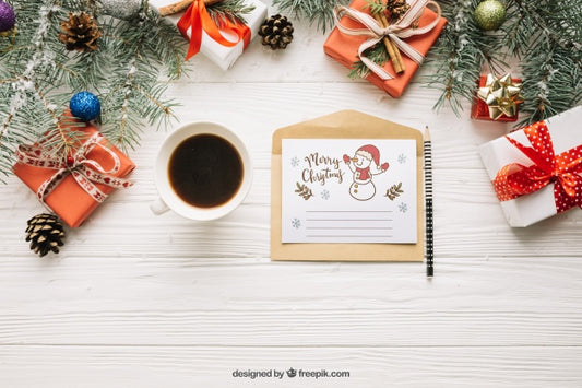 Free Creative Letter Mockup With Christmas Design Psd