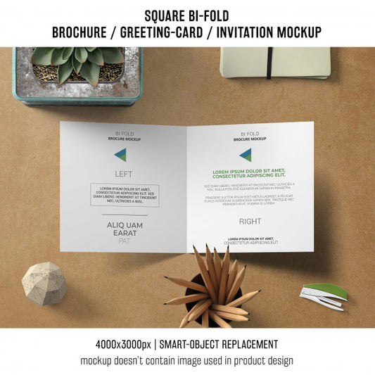 Free Creative Square Bi-Fold Brochure Or Greeting Card Mockup From Above Psd