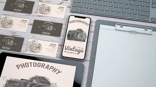 Free Creative Stationery Mockup With Photography Concept Psd