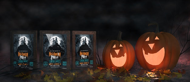 Free Creepy Halloween Arrangement With Movie Posters Psd