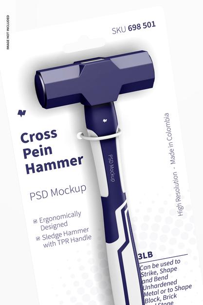Free Cross Pein Hammer Blister Mockup, Close Up Psd