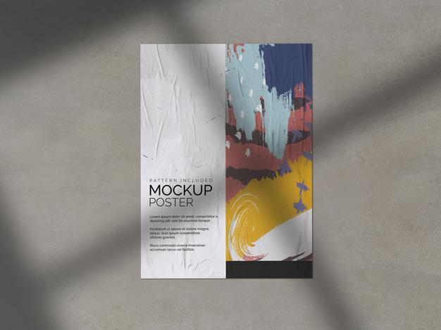 Free Crumpled Poster With Shadow Mockup Psd