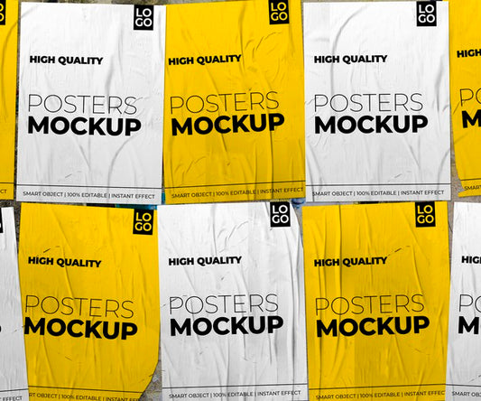 Free Crumpled Posters Composition Mockup Psd