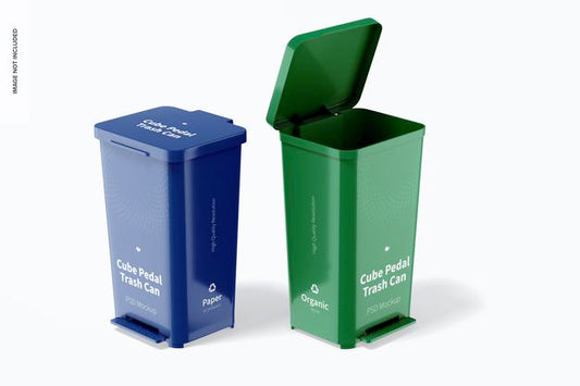 Free Cube Pedal Trash Cans Mockup, Opened And Closed Psd