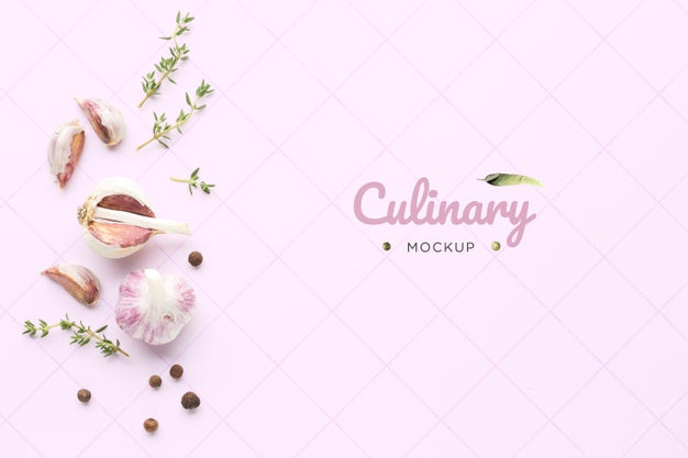 Free Culinary Garlic Mock-Up Top View Psd