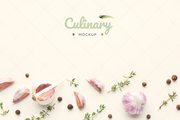 Free Culinary Garlic Mock-Up With Herbs Psd