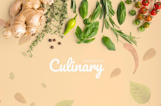 Free Culinary Lettering Mock-Up With Veggies And Spices Psd