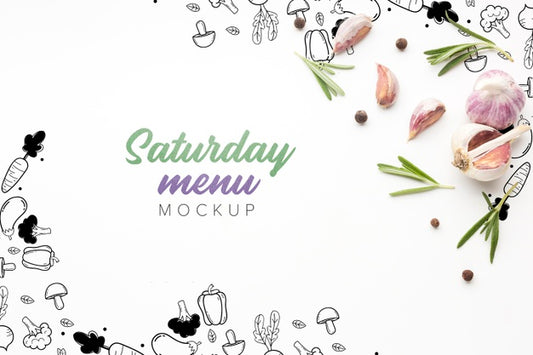 Free Culinary Saturday Menu With Garlic Mock-Up Psd