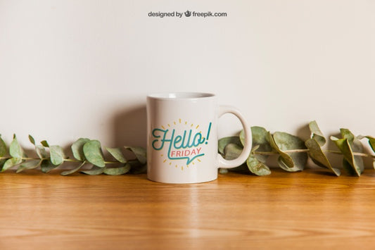 Free Cup Mockup With Floral Decoration Psd