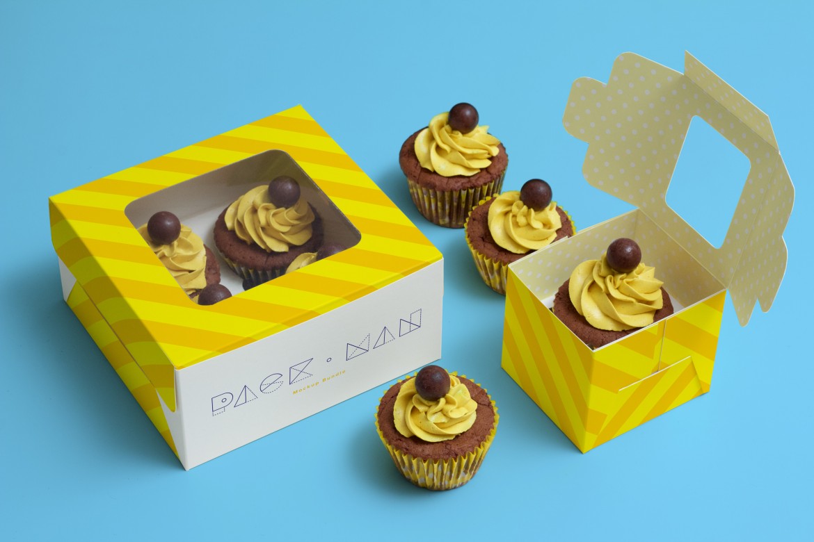 Free Cupcake Packaging Boxes Mockup