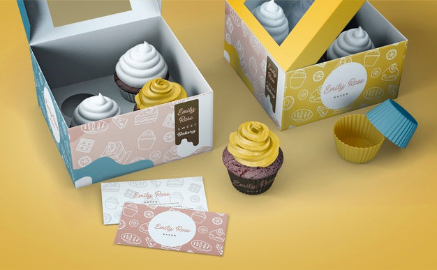 Free Cupcake Packaging And Branding Mockup Psd