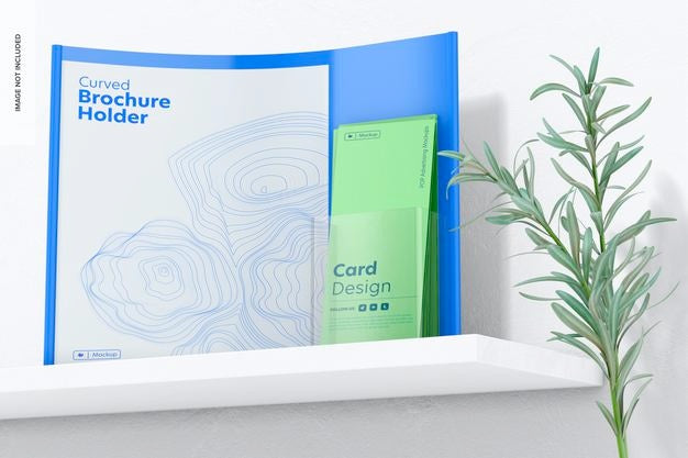 Free Curved Brochure Holder Mockup, Low Angle View Psd