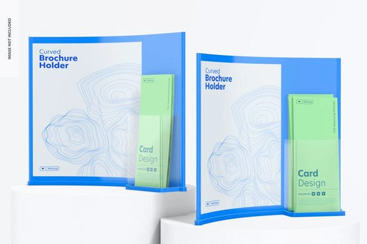 Free Curved Brochure Holders Mockup, On Surfaces Psd
