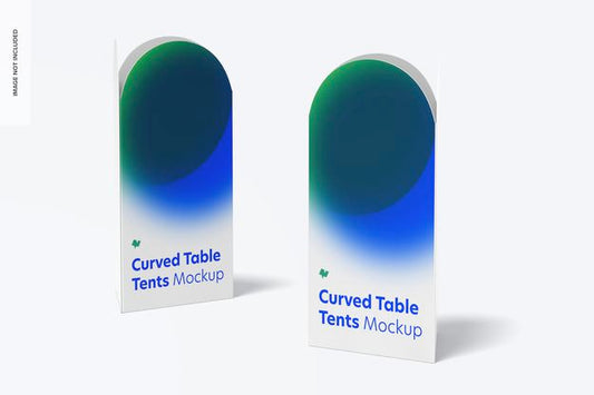 Free Curved Top Table Tents Mockup, Perspective Psd