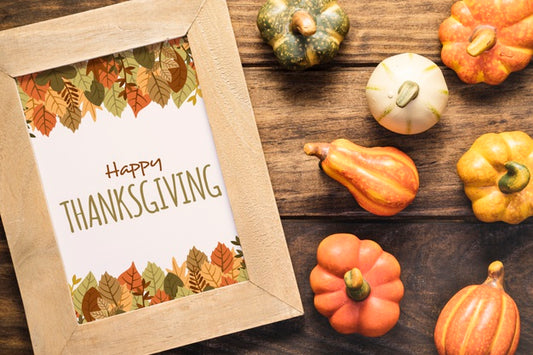 Free Cute Autumn Pumpkins With Happy Thanksgiving Mock-Up Psd