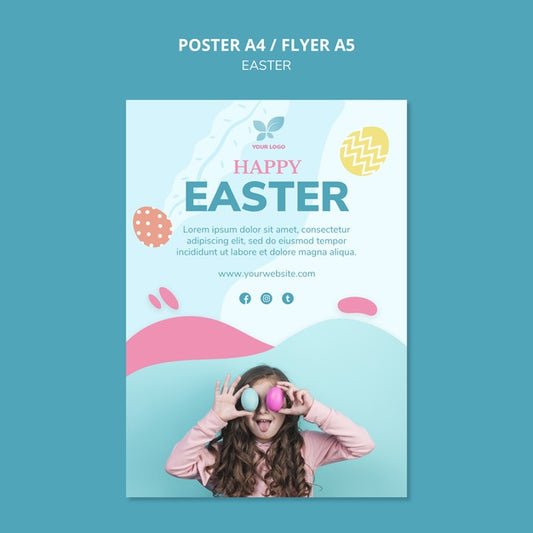 Free Cute Girl With Colourful Eggs Poster Template Psd