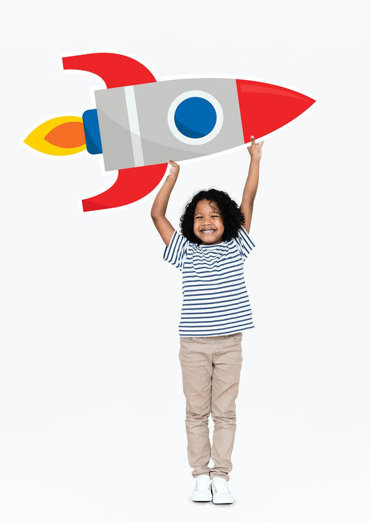 Free Cute Happy Boy Holding A Rocket Icon